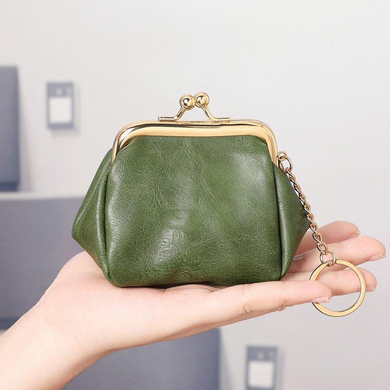 New Compact Clip Purse For Women, Top Layer Oil Wax Cowhide Coin Storage Bag_voghion.com