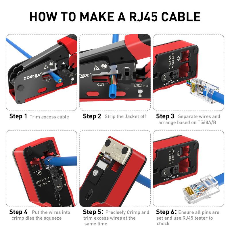 Zoerax Catsh RJ45 Crimp Tool Compatible For Catsh/sha/6/5e Ethernet Cable With Cut/Strip Multi-function Crimper With Spare_voghion.com