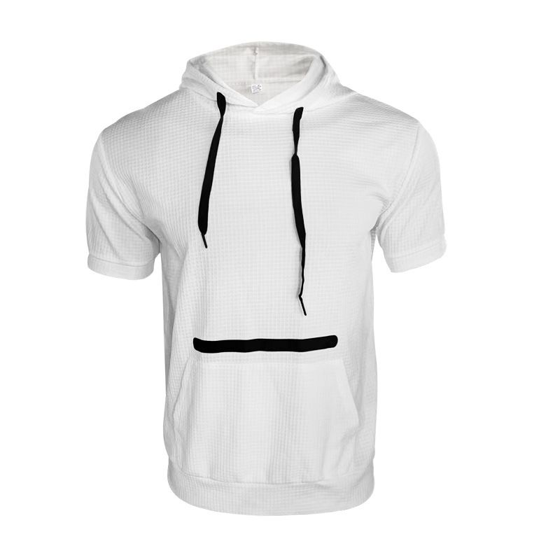 Maglietta estiva casual da uomo, con cappuccio e maniche corte, tinta unita_voghion.com