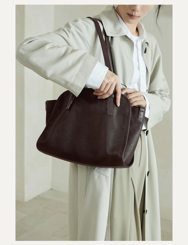 Vegetable Tanned Head Cowhide Leather Gold Spindle Bowling Handle Crossbody Bag, Genuine Leather Large Capacity_voghion.com