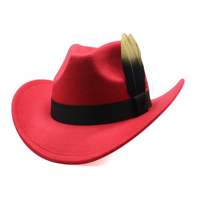 Hot selling westerse cowboy-gevederde wollen jazz-top voor heren, dames, herfst- en winterviltenhoeden in etnische stijl, groot_voghion.com