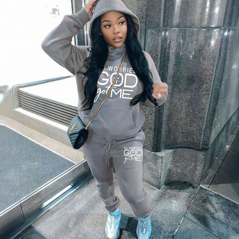 Windjacke mit Revers und Karomuster für Damen, zweiteiliger Kapuzenpullover mit lässigem Aufdruck und Samtpullover für Damen, Sportanzug_voghion.com