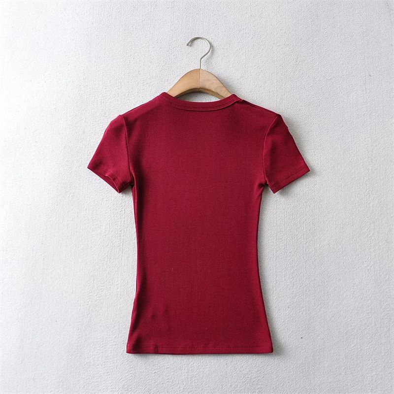 Summer New European And American Women's Clothing Elastic Thread Solid Color T Shirt Basic Short Sleeved Large Round Neck Long Top_voghion.com