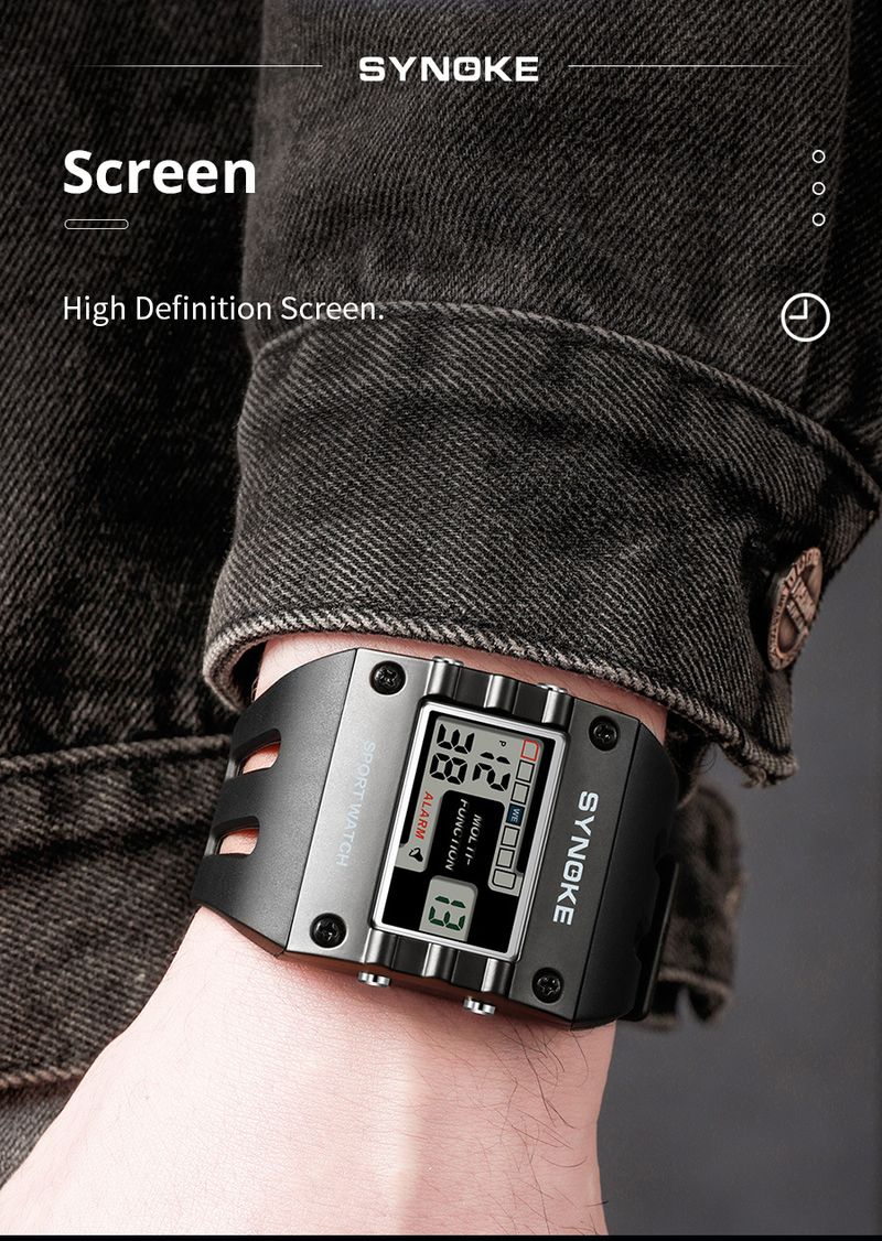 Orologio sportivo digitale alla moda in lega quadrata per uomo - Schermo grande, impermeabile, sveglia, cronometro, multifunzione (taglie 7-11) Schermo grande impermeabile_voghion.com