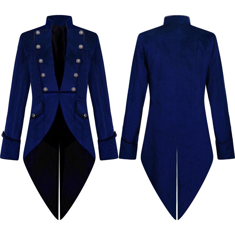 Herren-Samtfrack – Gothic-viktorianische Abendjacke mit Stehkragen, Bühnenauftritt & Cosplay-Kostüm_voghion.com