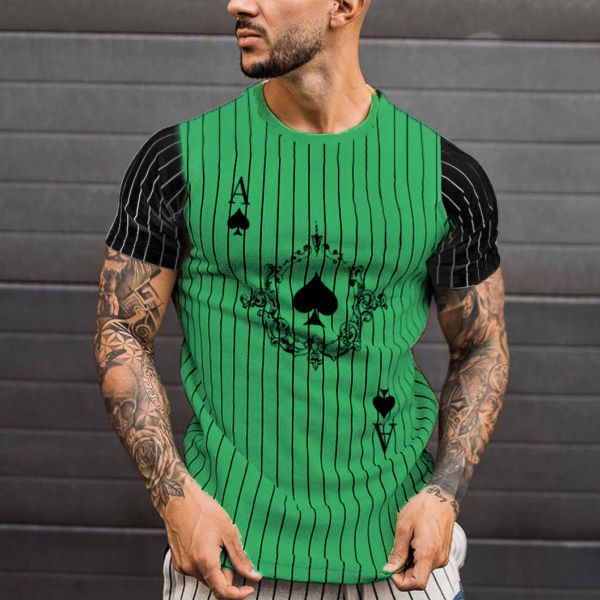 Abbigliamento da uomo estivo a maniche corte 2024 per l'esportazione, stampa 3D con lettere a forcella casual, strisce verticali sciolte_voghion.com