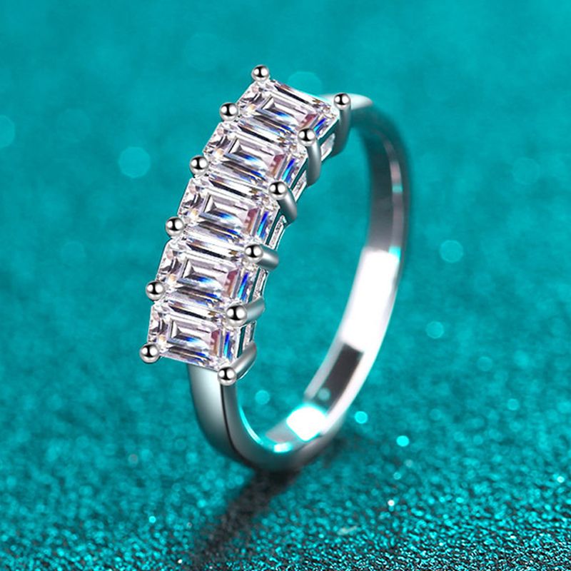 Hazır Stok Smyoue 2.5CT Zümrüt Kesim Moissanite Yüzük Kadınlar İçin 3*5mm 5 Taş Düğün Parıltılı Laboratuvar Elmas Bant Beyaz Altın S Sier_voghion.com