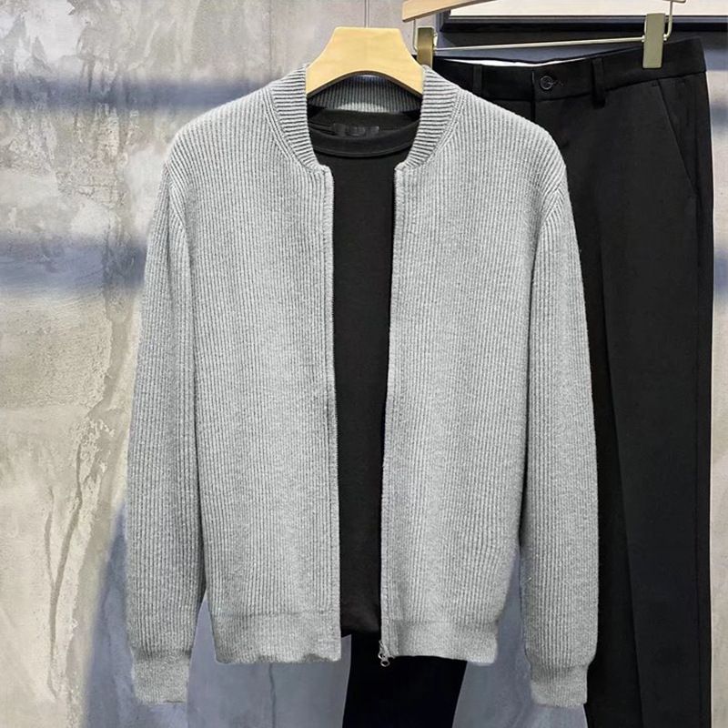 Herrenbekleidung Strickjacke mit Doppelreißverschluss-Design, trendiger schmaler Pullover, Herrenmantel_voghion.com
