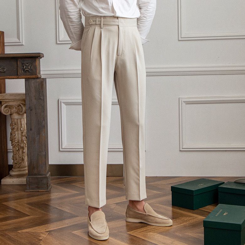 2024 New British men's casual commuting wrinkle resistant cropped pants, versatile designer niche trendy trousers_voghion.com