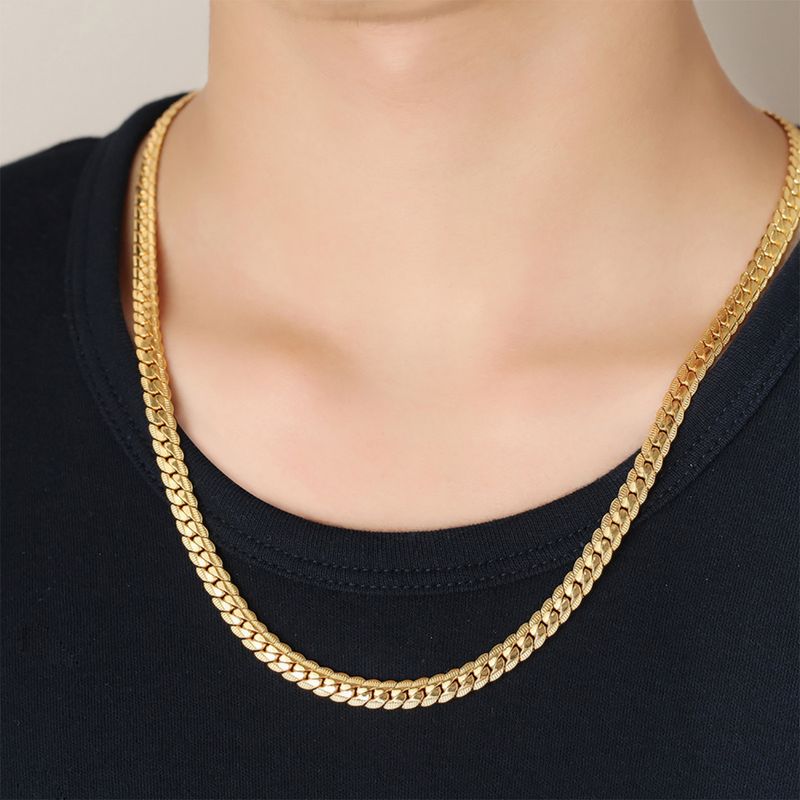 Halskette aus Titanstahl mit geprägter kubanischer Kette, Weizenähre, schlichter Stil, modische Goldfarbe, langlebig, vielseitig, hochwertig_voghion.com