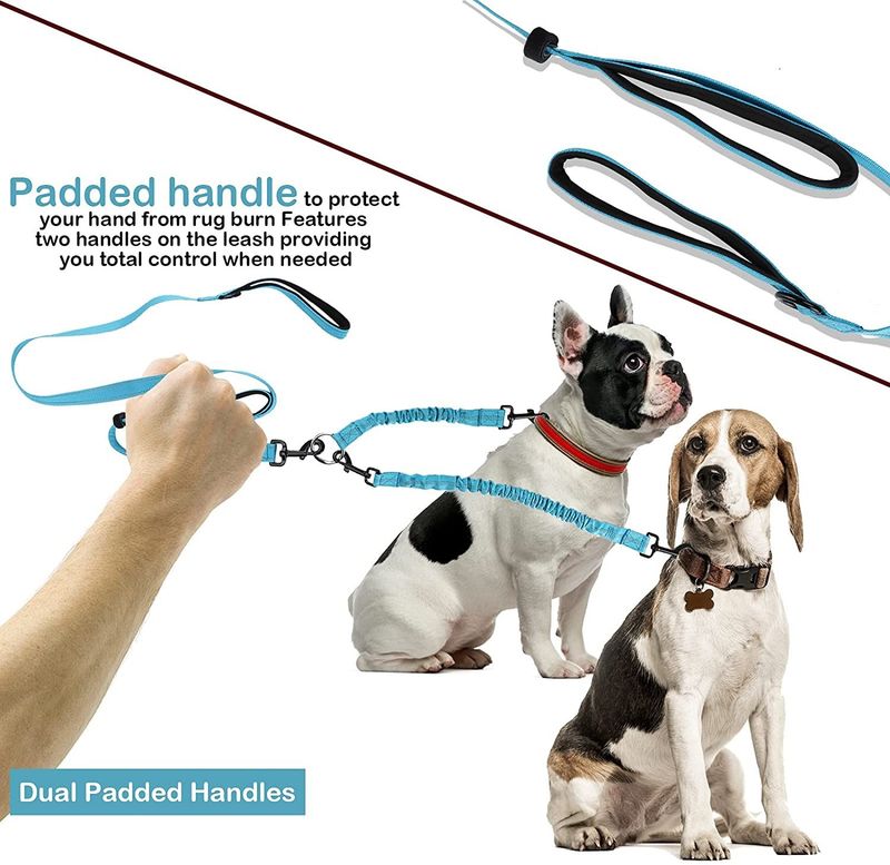 Corde de marche à double traction pour animaux de compagnie, une corde, une corde élastique, une corde extensible et une corde anti-enchevêtrement pour chien avec veilleuse_voghion.com