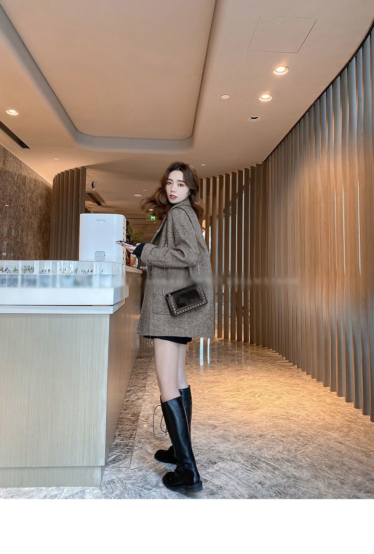 Blazer in misto lana da donna – Giacca oversize in tweed in stile classico britannico per autunno inverno, vestibilità slim casual da ufficio_voghion.com