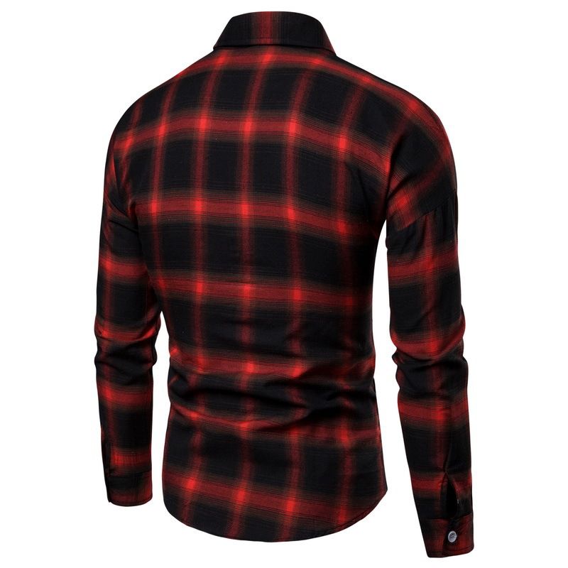 Herenkleding Heren Lente En Herfst Nieuwe Stijl Trendy Lange Mouw Geruite Overhemd Heren Overhemd_voghion.com