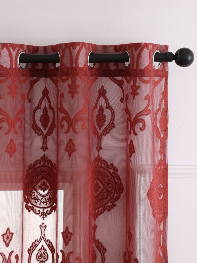Coin-Pattern Lace Curtains – Semi-Sheer Polyester Window Treatments For Living Room, Bedroom & Kitchen (Red/Beige/White, Multiple Sizes)_voghion.com