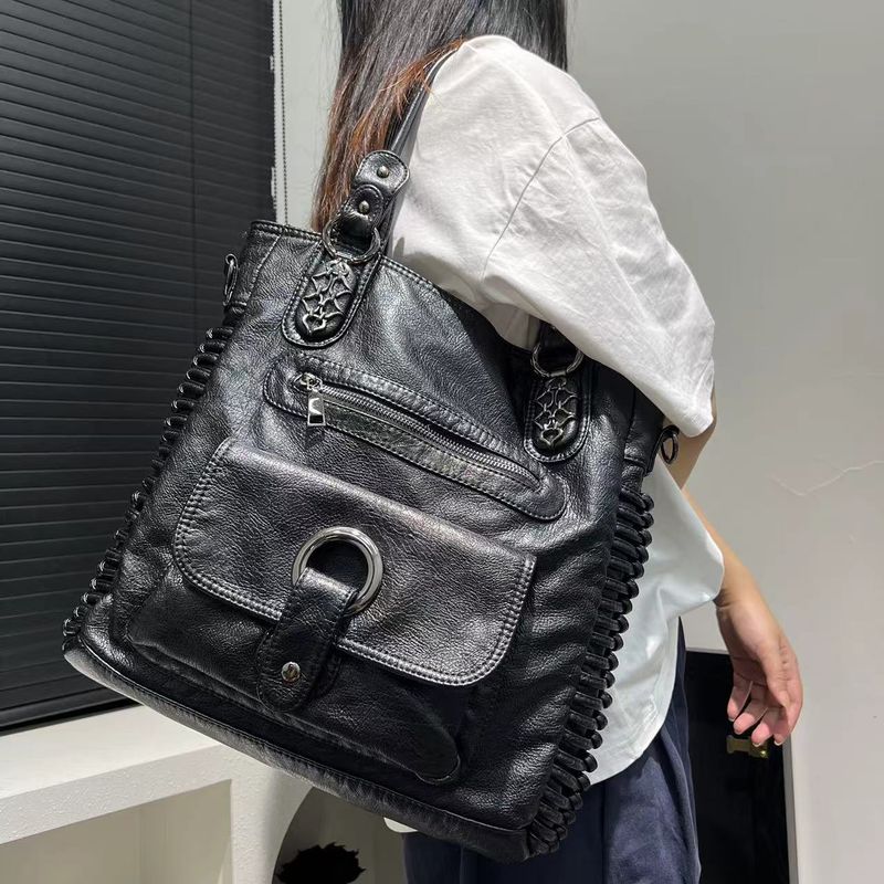 Borsa da donna alla moda, stile retrò, stile vintage, stile motociclista, grande capacità, lavata, multitasche, tracolla_voghion.com