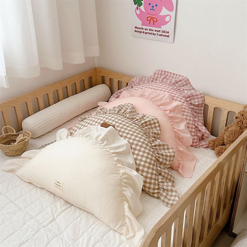 Almohada cilíndrica de cintura con respaldo de algodón lavado con volantes de corazón de estilo coreano para niña_voghion.com