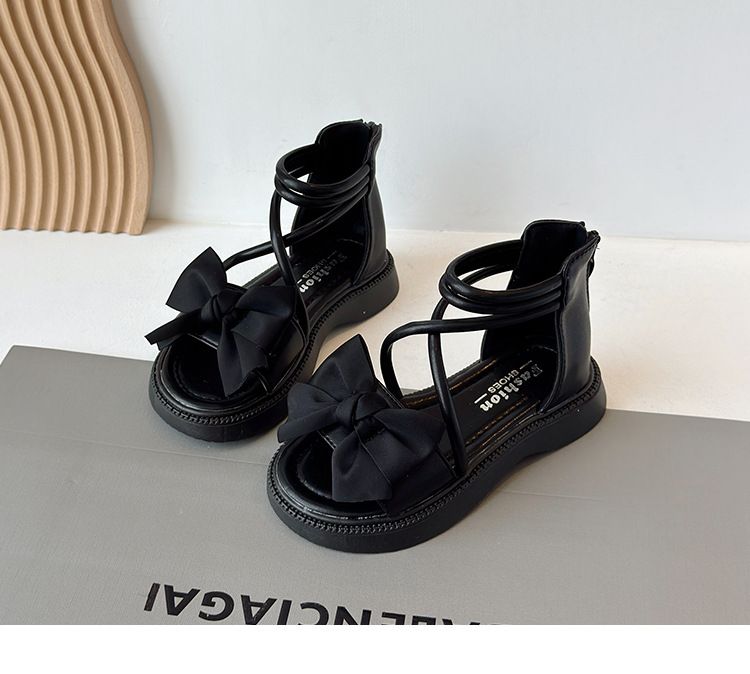 Girls Princess Sandals New Summer Summer Bow Hot Sale Medium And Large Children's Trendy Soft Bottom Roman High Top_voghion.com