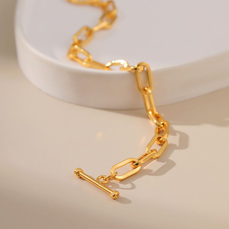 Populär minimalistesch Ins Pabeierklammer platéiert K echt Goldkette huel Design OT Schnalle kale Stil Bracelet_voghion.com
