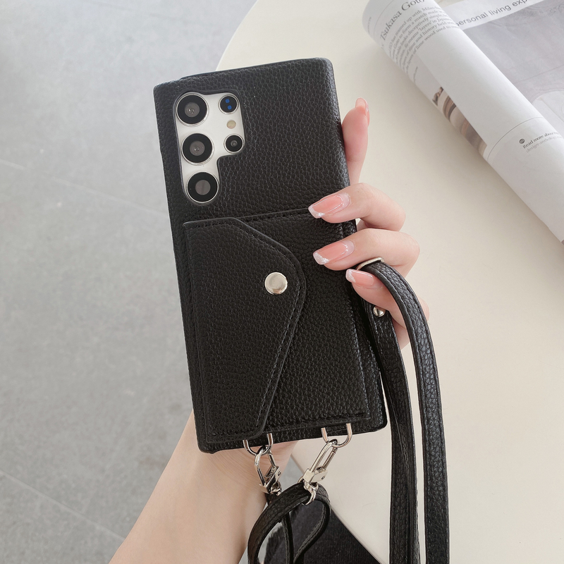 Funda para teléfono móvil Samsung S24 con diseño de lichi, tarjetero con tapa triangular, funda para teléfono móvil con cordón S21/S22/A52, modelo transfronterizo_voghion.com