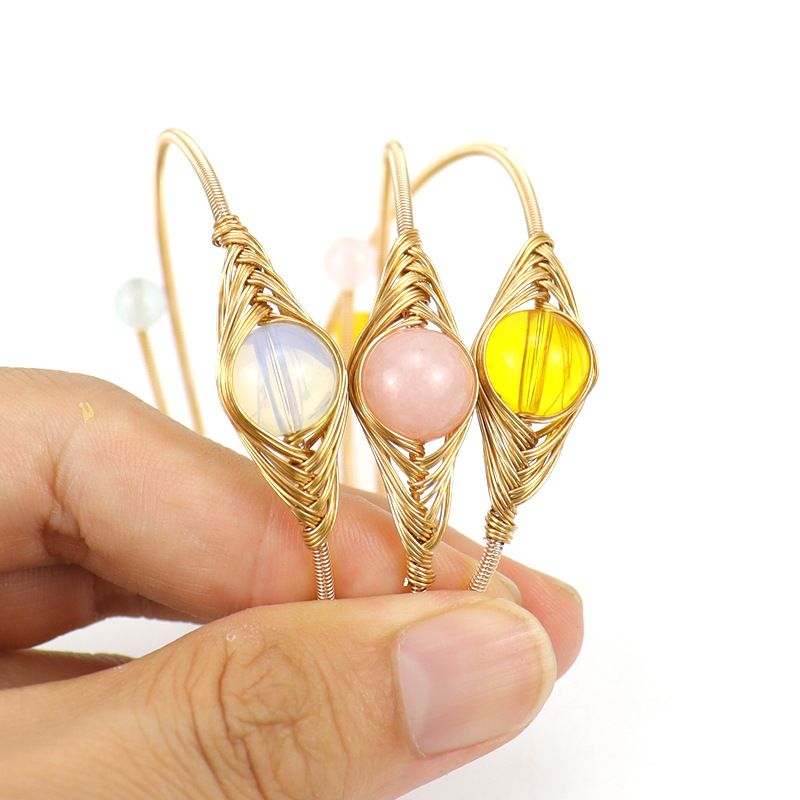 New Handmade Wire Wrapped Gold Agate Bead Open Simple Devil's Eye Bracelet B44_voghion.com