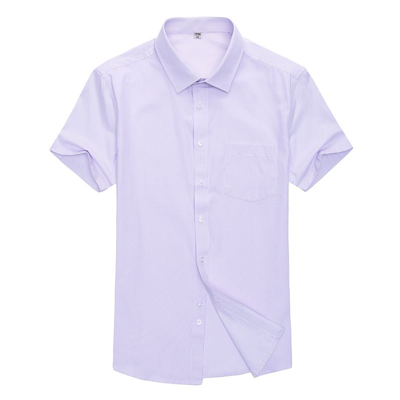 Camicia a maniche corte da uomo estiva, casual da lavoro, in puro cotone, per uomo di mezza età, non stirabile, bianca larga_voghion.com