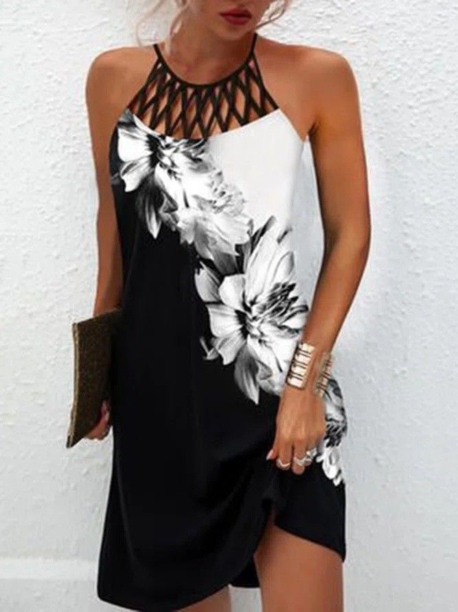 Rochie casual fără mâneci, cu imprimeu din plasă și curea, în stil etnic, 2025, primăvară/vară, nouă, pentru femei_voghion.com