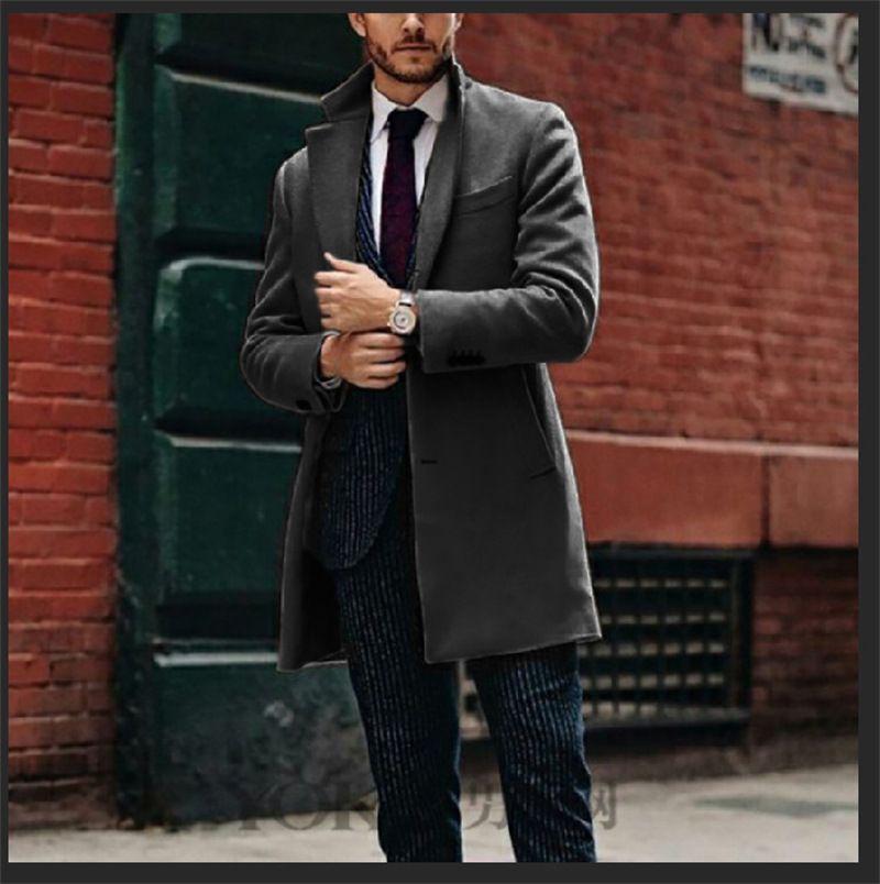 Cappotto classico con patta alla moda, cappotto di lana a maniche lunghe e medie da uomo britannico, tendenza cappotto di lana autunnale e invernale_voghion.com