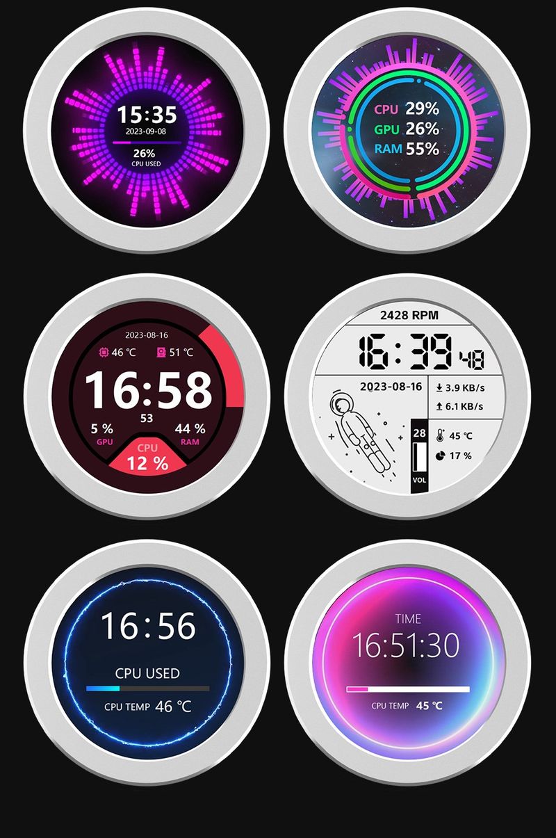 Raffreddatore ad acqua USB da 2,1/2,8 pollici, schermo secondario 480x480 con funzione di analisi dello spettro musicale, monitoraggio CPU RAM GPU_voghion.com