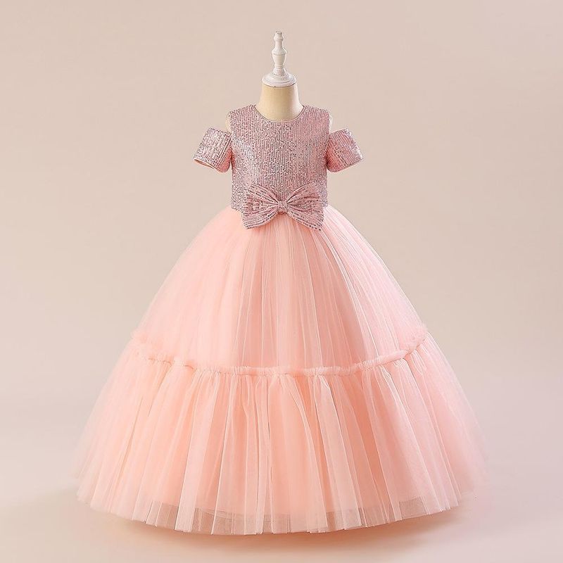 Neues Mädchenkleid für Kinder, Prinzessinnenkleid, feine Glitzerschleife, Netz-Tutu-Kleid, Klavierkleid für Kinder mittleren Alters_voghion.com