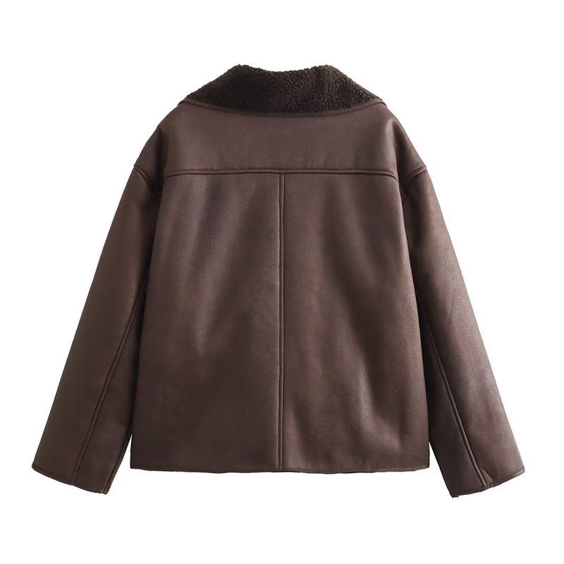 Damenbekleidung Lässige Wendejacke mit Kunstpelzkragen – Gemütliche Winteroberbekleidung für Streetstyle (Braun, S/M/L)_voghion.com
