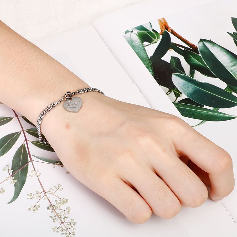 Damesmykker Rustfritt stål Jenter Mote Gyllent hjerteformet dobbeltlags armbånd Strandferie Geometrisk Titanstålsmykker_voghion.com