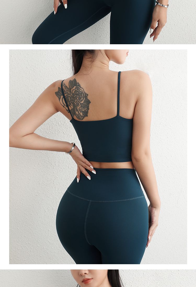 Γυναικείο κοστούμι γιόγκα με ρυθμιζόμενο λουράκι, αθλητικό σουτιέν με λάστιχο U, κολάν για γλουτούς και άρση γλουτών_voghion.com
