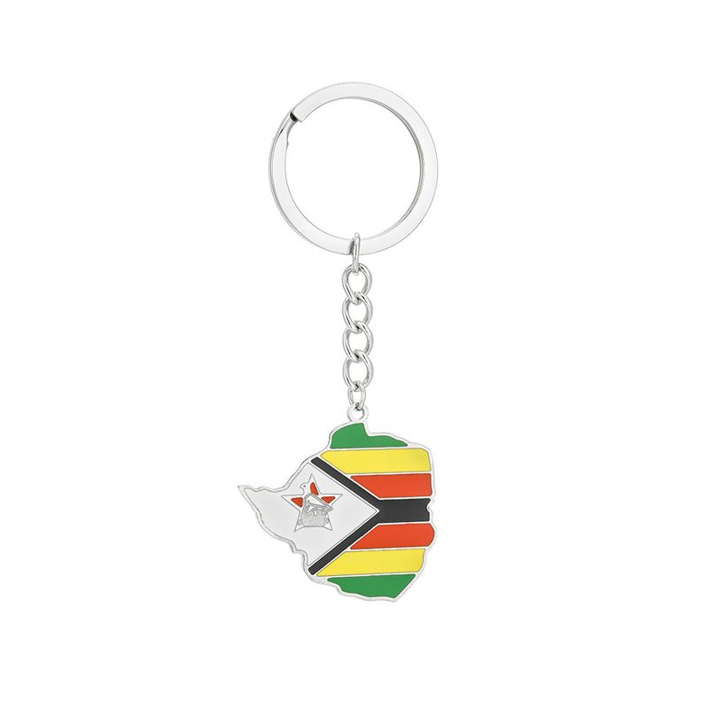 Zimbabwe Map Flag Keychain - Stainless Steel National Symbol Pendant For Men & Women_voghion.com