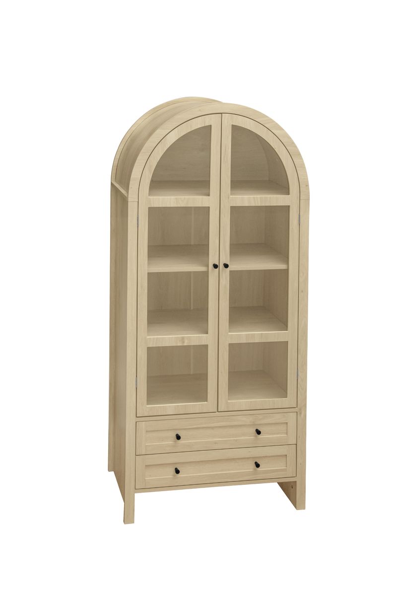 Hochschrank Naturfarben 178cm Mit Acrylglastüren, 2 Schubladen, Bogenförmig_voghion.com