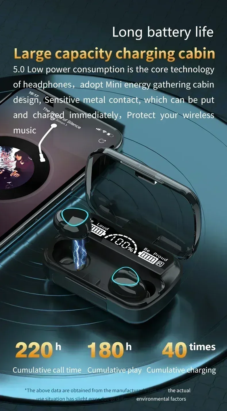 Original M10 Headphones Bluetooth Wireless Earpods Sports Stereo Noise Canceling Headphone Microphone Speaker_voghion.com