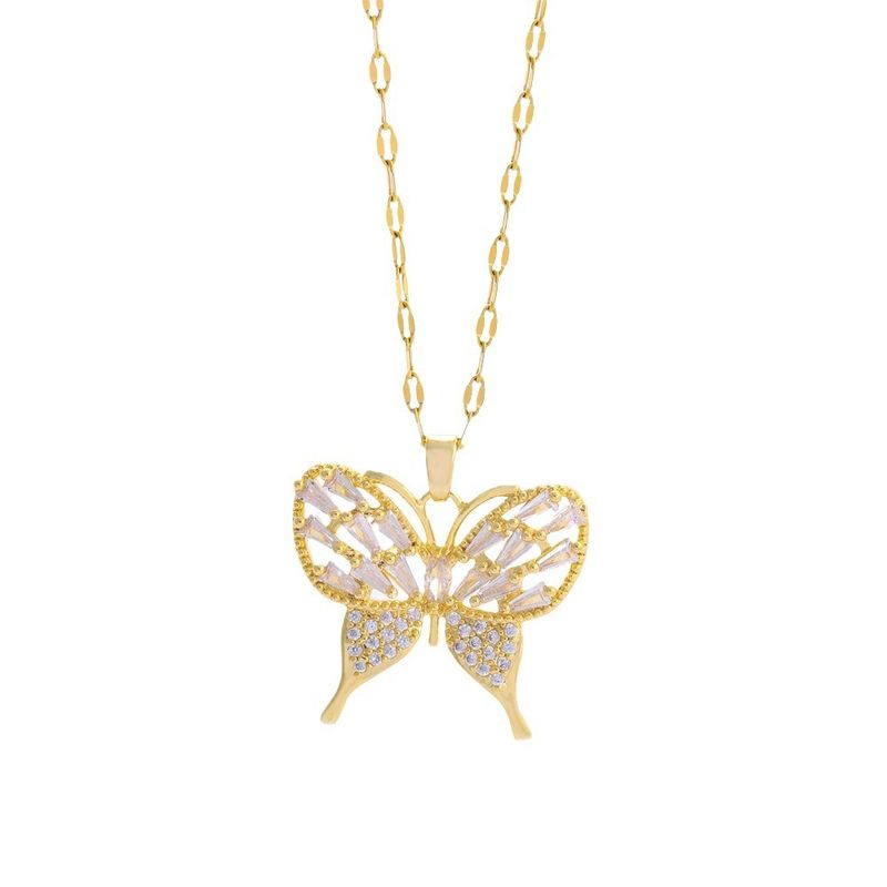 Retro luxury full zirconium butterfly necklace earrings set, versatile temperament_voghion.com