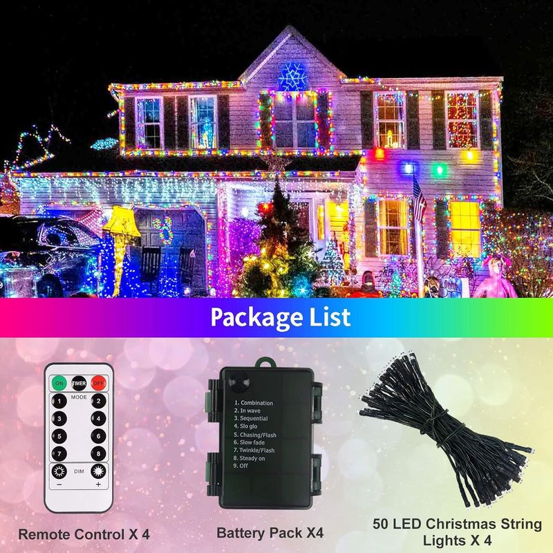 Guirlande lumineuse LED multicolore avec télécommande - Fonctionne avec USB/piles, étanche, certifiée IP65 pour décorations de Noël intérieures et extérieures._voghion.com