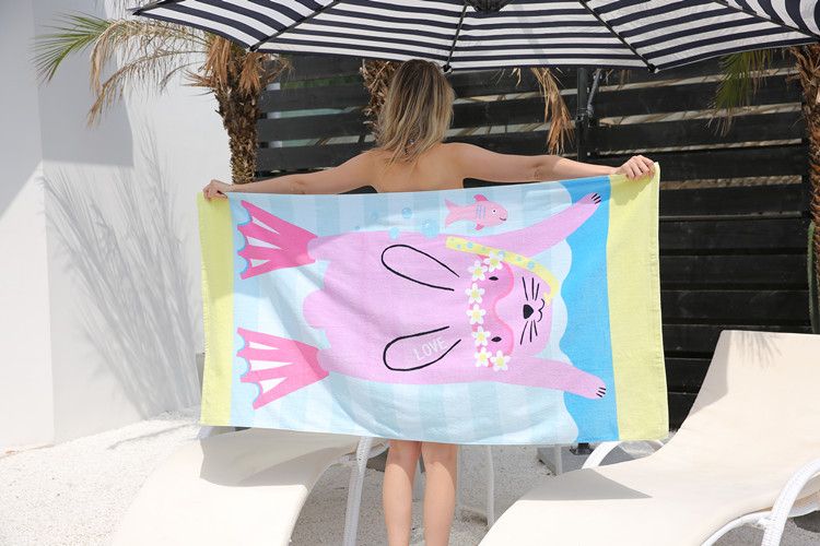 Verdicktes Badetuch aus reiner Baumwolle mit Cartoon-Motiv für Kinder und Erwachsene, großes Strandtuch aus Baumwolle_voghion.com
