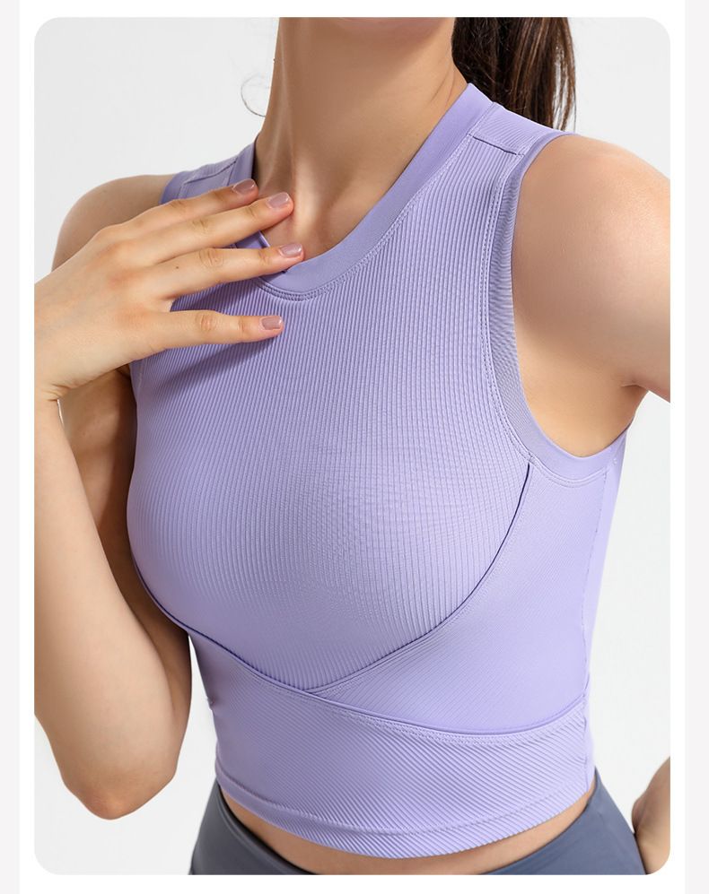 Abbigliamento da donna Spedizione senza maniche Gilet sportivo a coste per donna Corsa Fitness Elastico Attillato Abbigliamento esterno Yoga Intimo_voghion.com