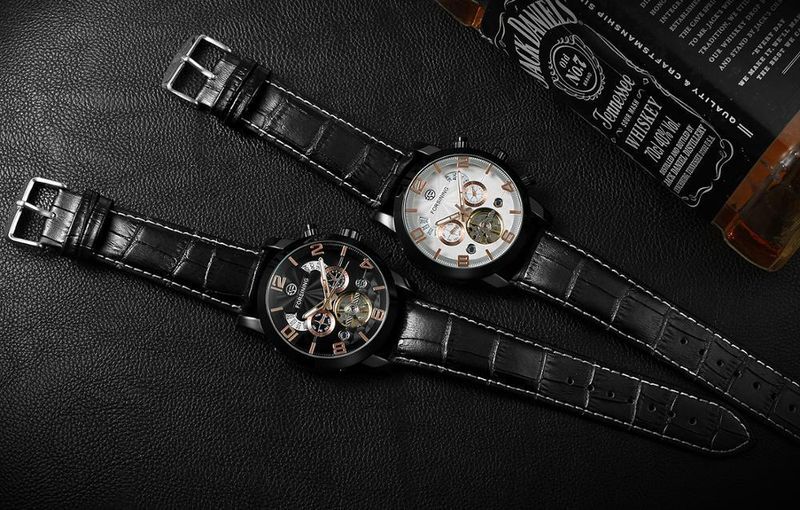 Orologio automatico di lusso da uomo con tourbillon e quadrante grande, cinturino in vera pelle, fibbia in acciaio inossidabile, vetro minerale, orologio casual alla moda_voghion.com