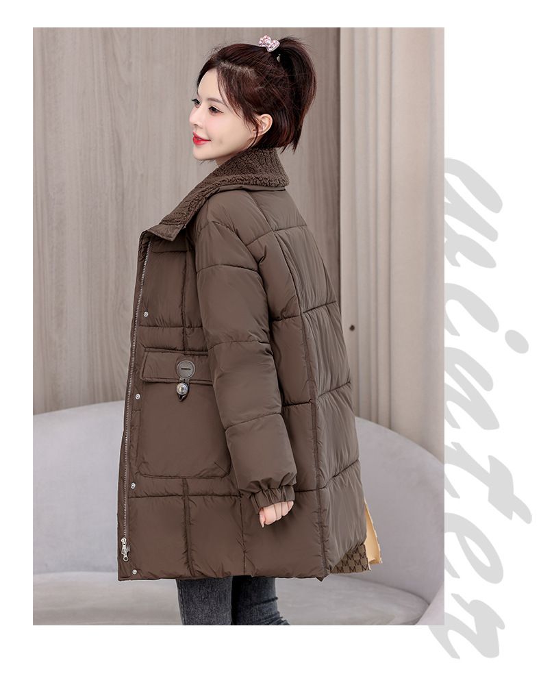 Grenzüberschreitender Kragen, neuer Winter 2024, dicke Daunenjacke für Damen, mittellang bis lang, koreanische Version, lockerer Baumwolljackenmantel_voghion.com