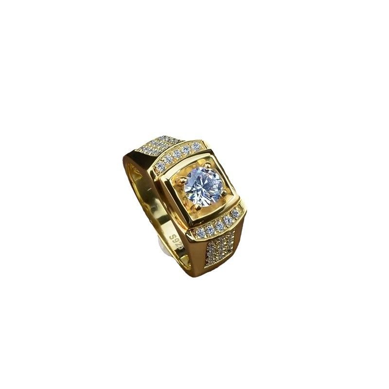 Anello da uomo placcato oro con moissanite dominante di colore D in argento puro da 1 carato_voghion.com