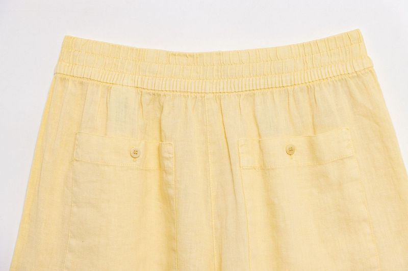 Abbigliamento estivo da donna, nuovo stile, camicia a maniche lunghe in lino con scollo a V e pantaloncini a vita media_voghion.com
