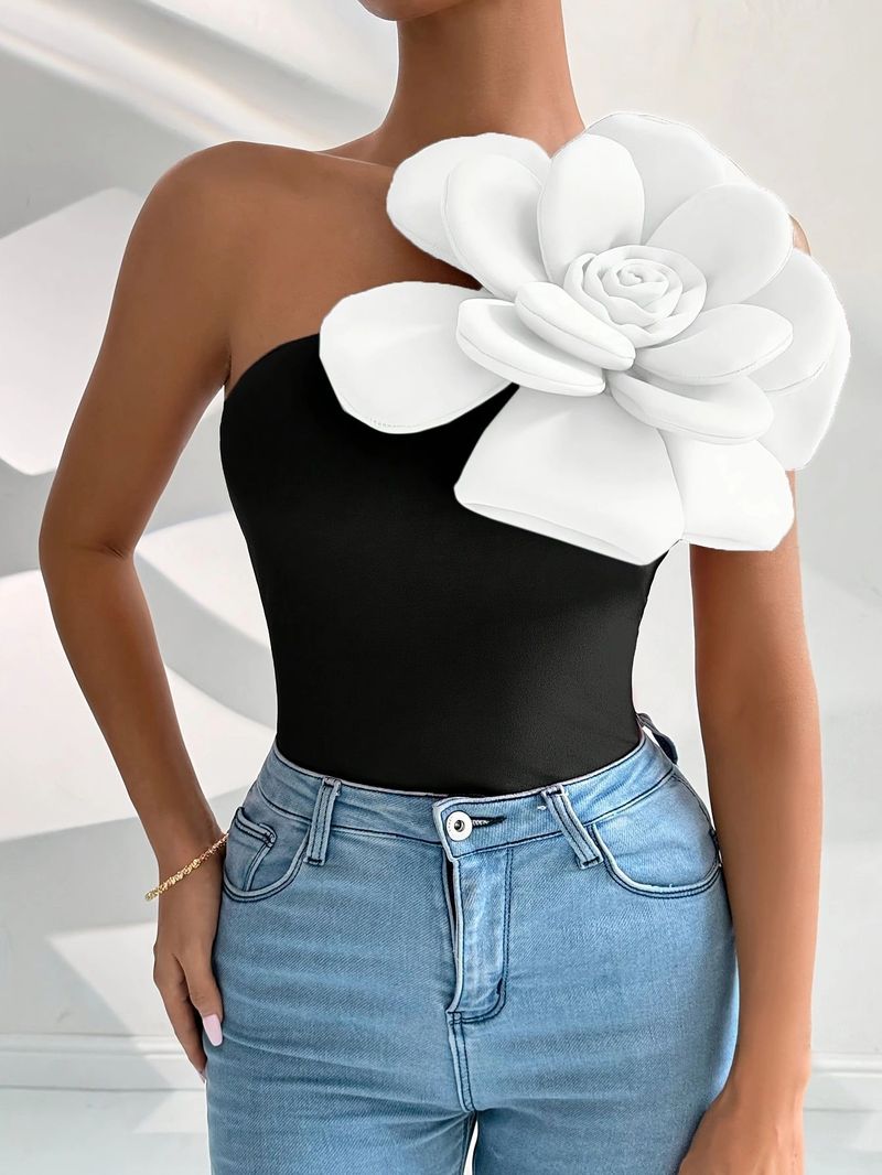 Gilet sottile senza maniche con tre grandi fiori 3D per donna_voghion.com