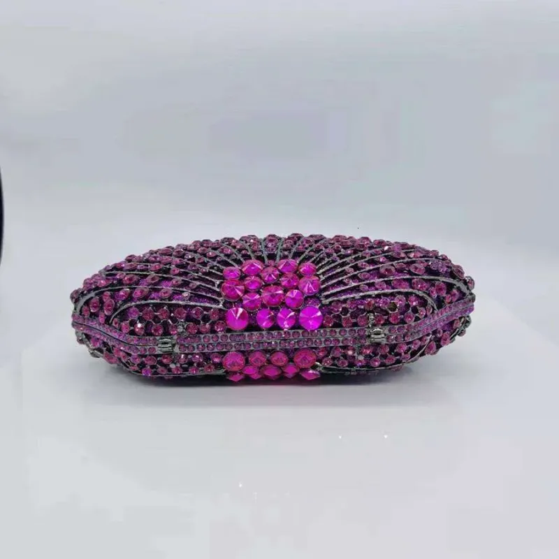 Designer Fan-Shaped Dia Dinner Hollowed-Out Metal Rhinestones Clutch Handbag For Women Wedding Party Chains Shoulder_voghion.com
