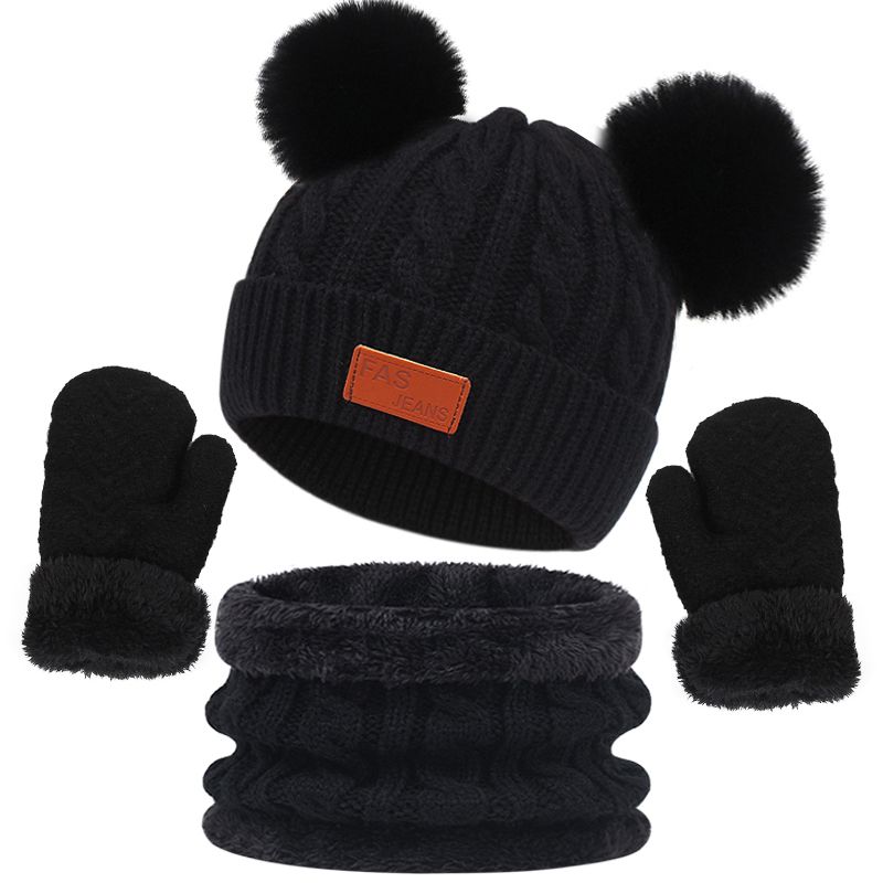 Kanner Wantermütz Schal Handschuesch Set Duebelkugel Fleece Futter Puppelchenmütz fir Jongen Meedercher Einfarweg Puppelchen Strickmütz 1-4 Joer_voghion.com