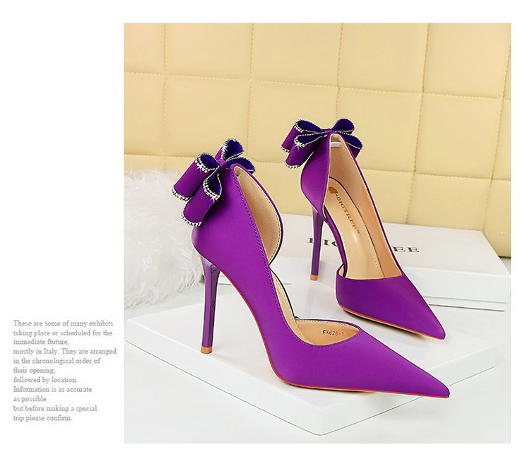 626-H36M Banquet Slim High Heels Shallow Mouth Pointed Side Hollow Water Diamond Back Bow Single Shoes_voghion.com