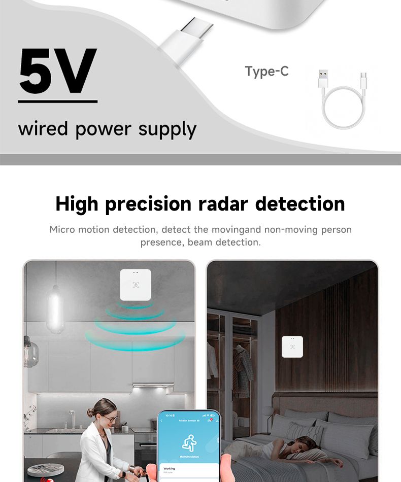 Sensore di presenza umana Tuya Zigbee WiFi 24G MmWave Rilevatore radar Controllo APP per protezione di sicurezza della casa intelligente_voghion.com