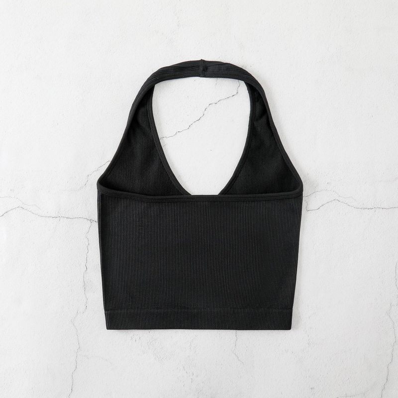 Neckholder-Body-Shaping-Unterwäsche für Fitness und Yoga, V-Ausschnitt, rückenfreies Camisole, gerippt, Bonbonfarbe_voghion.com