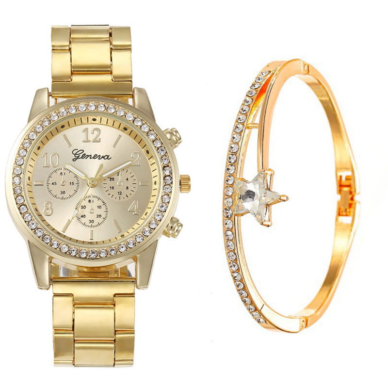 Orologio al quarzo con diamanti, cintura in acciaio di lusso, set regalo da donna, orologio da polso versatile e alla moda, vendita diretta dalla fabbrica_voghion.com
